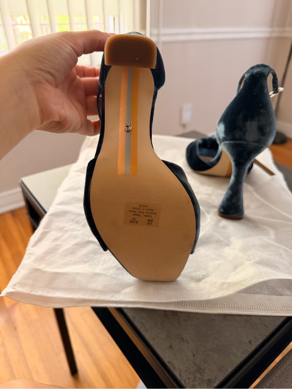 Velvet Knot Front Ankle-Strap Heels in Teal - Picture 4 of 4
